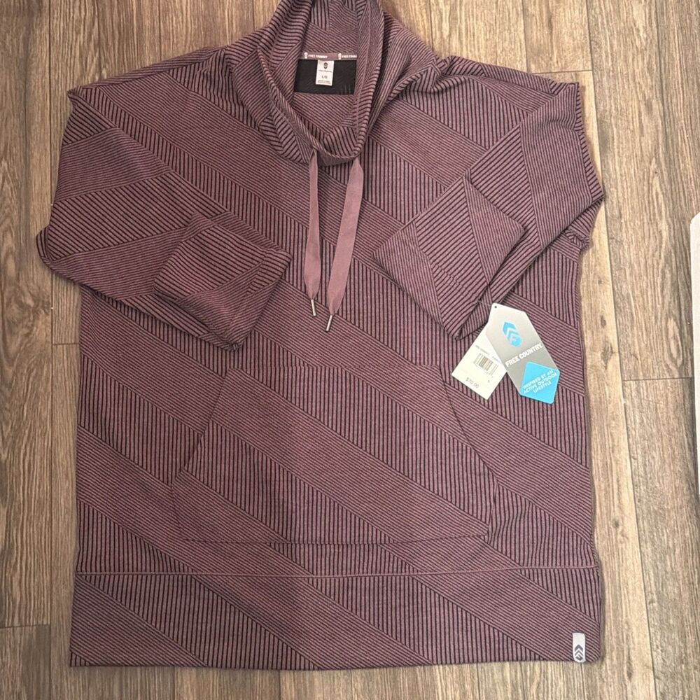 NWT Free Country Size L Funnel Neck Pullover Sweatshirt Faded Plum Ribbed Block
